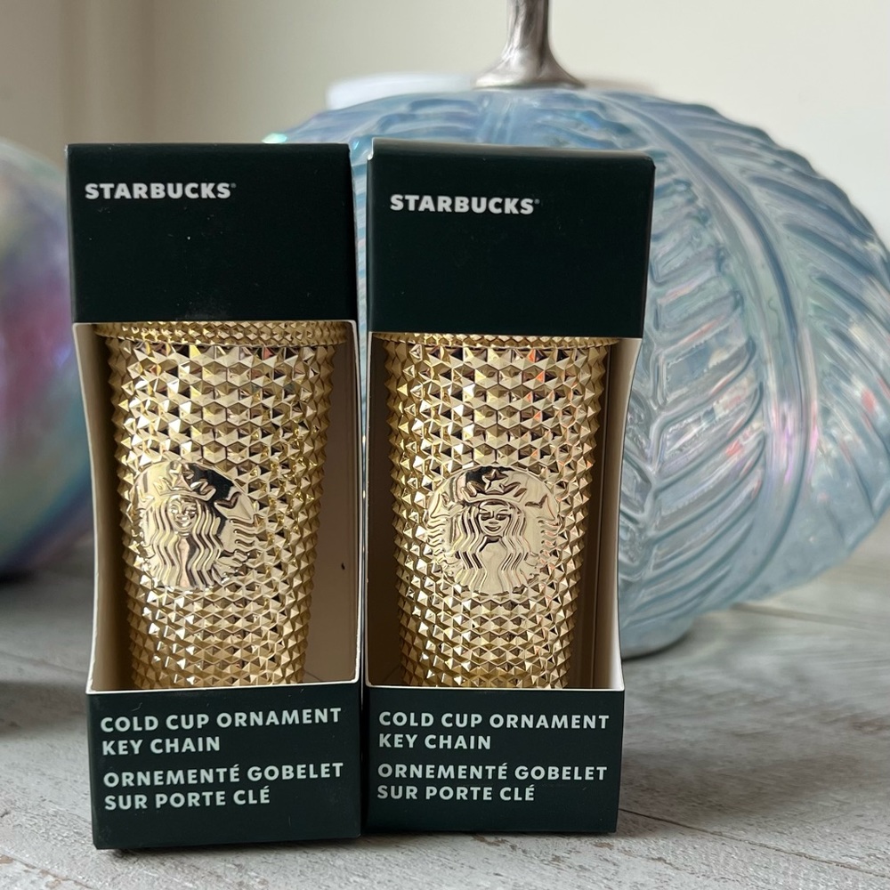 Starbucks 2022 Gold Bling Cold Cup Keychain Ornament (one) - Picture 1 of 3